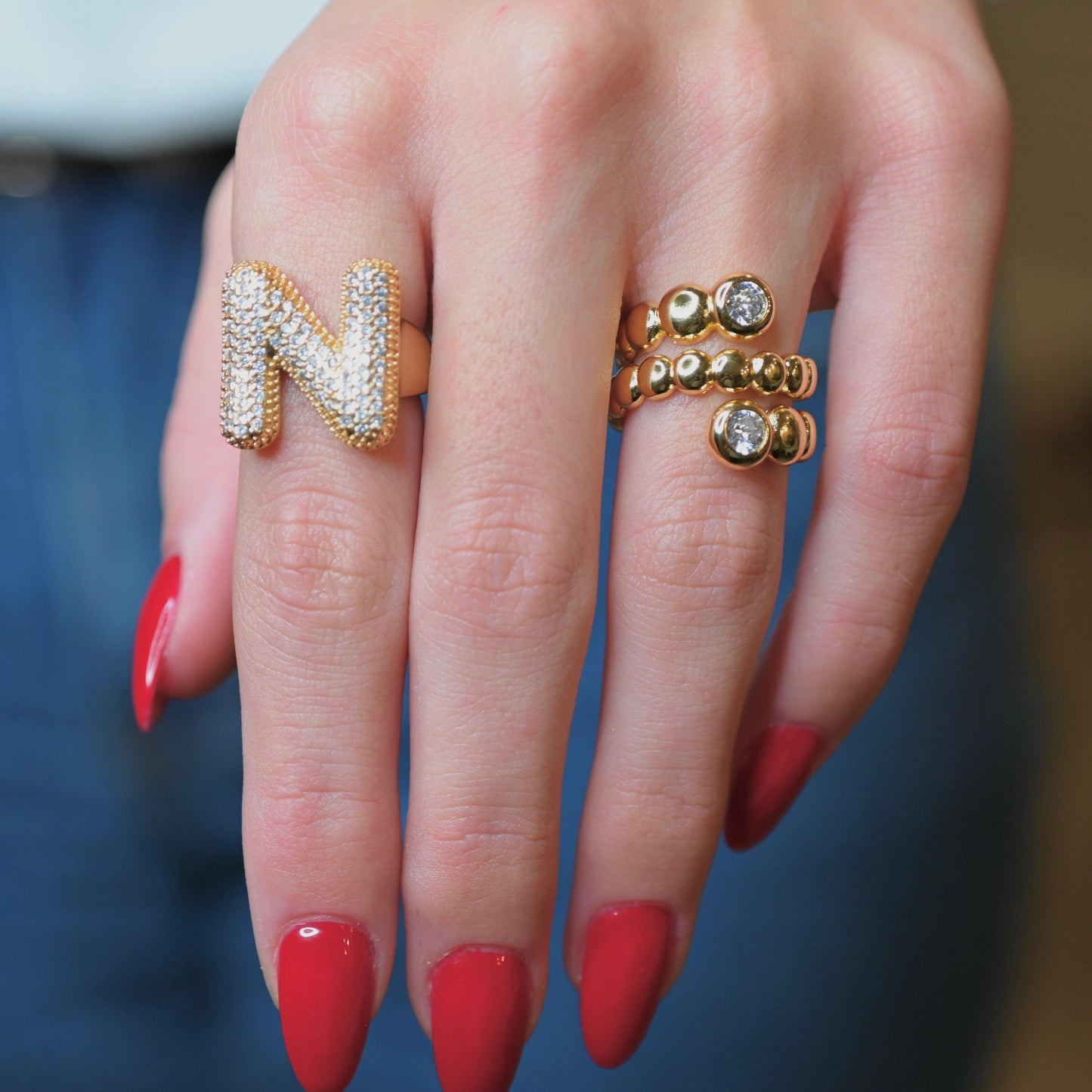 BUBBLE ICED LETTER RING - AV JEWELS