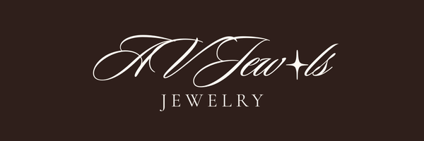 Logo of AV Jewels Jewelry on a brown background 
